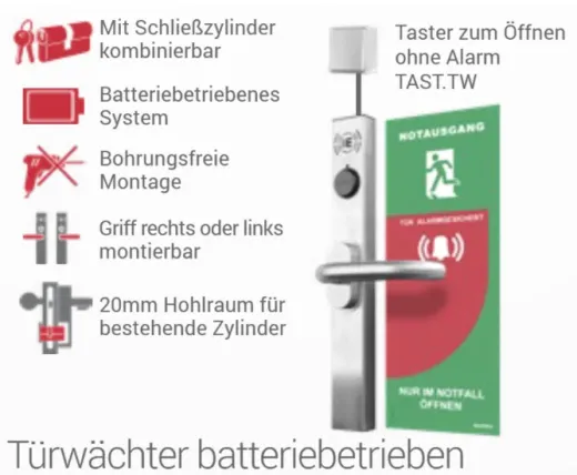 EP4S-R EXITPROTECT rechts Türwächter schmal mit Warnschild - ELOCK2