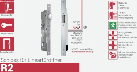 R2 Automatikrohrrahmenschloss für Lineartüröffner