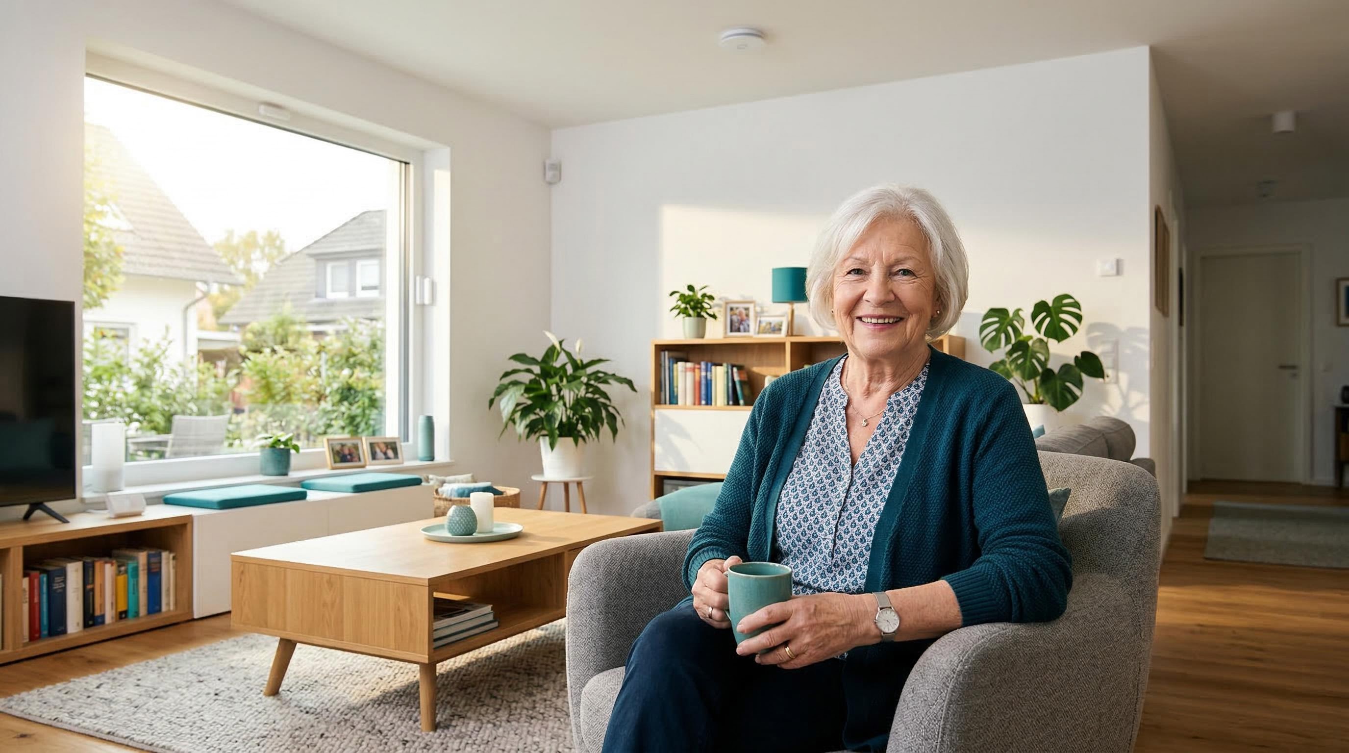 AAL Funk-Sicherheitstechnik für selbstbestimmtes Wohnen im Alter: BE WAVE Sensoren und Hausnotruf in Seniorenwohnung