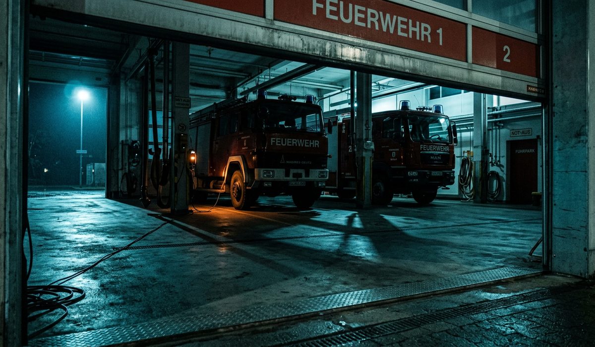Unbesetztes Feuerwehrgerätehaus mit ungeschützten Fahrzeugen